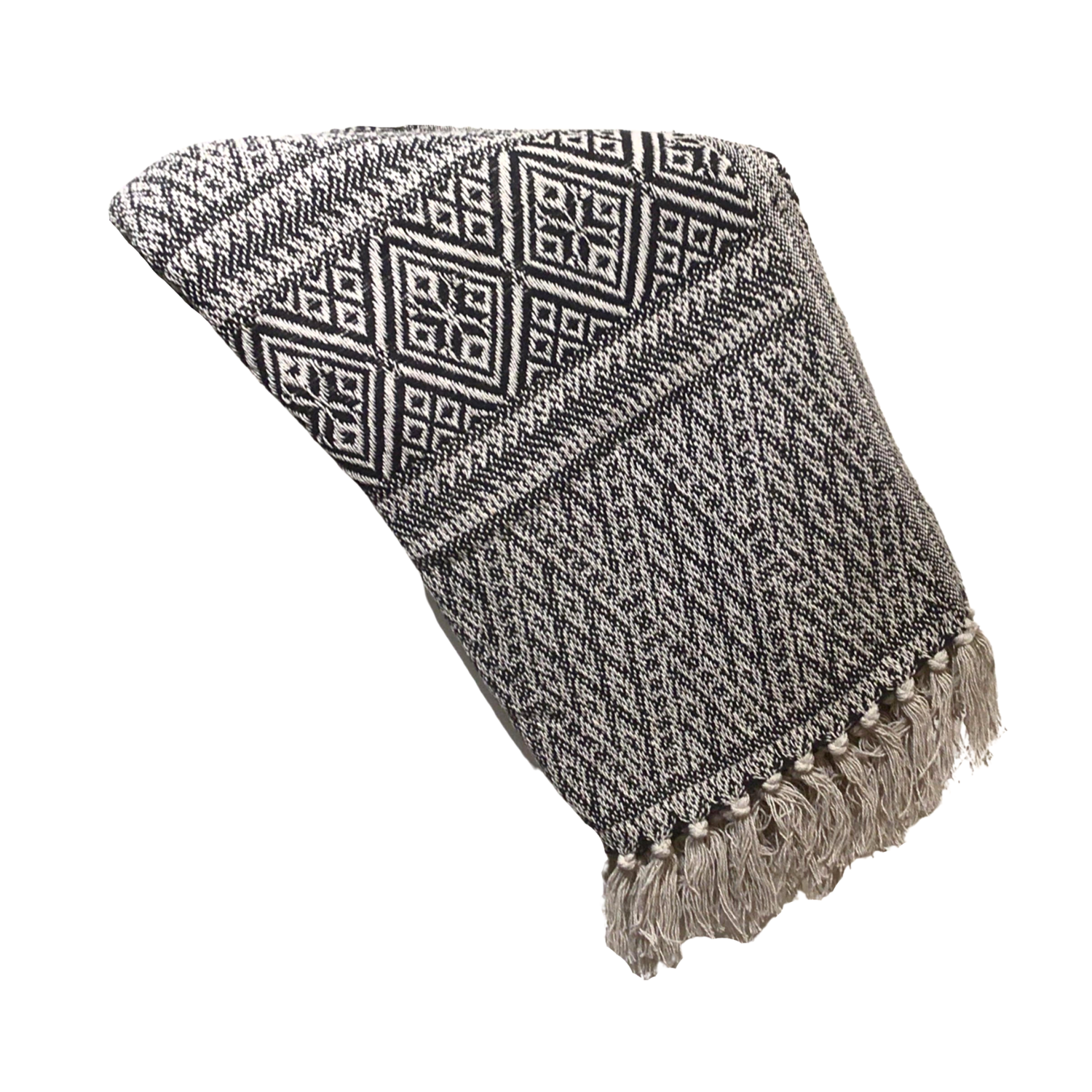 Multi size diamond pattern woven throw, black and beige, 80% cotton, 20% polyester, 50x60 in  4              