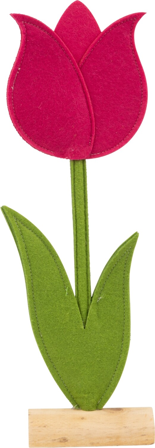 Large open fuchsia felt tulip table piece on wood base, 15.75 in  6       