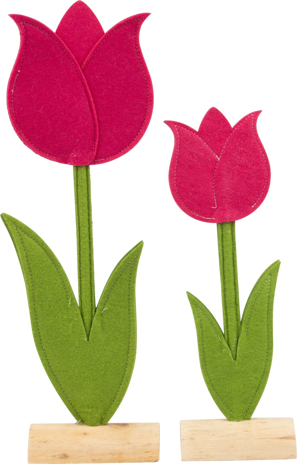 Large open fuchsia felt tulip table piece on wood base, 15.75 in  6       