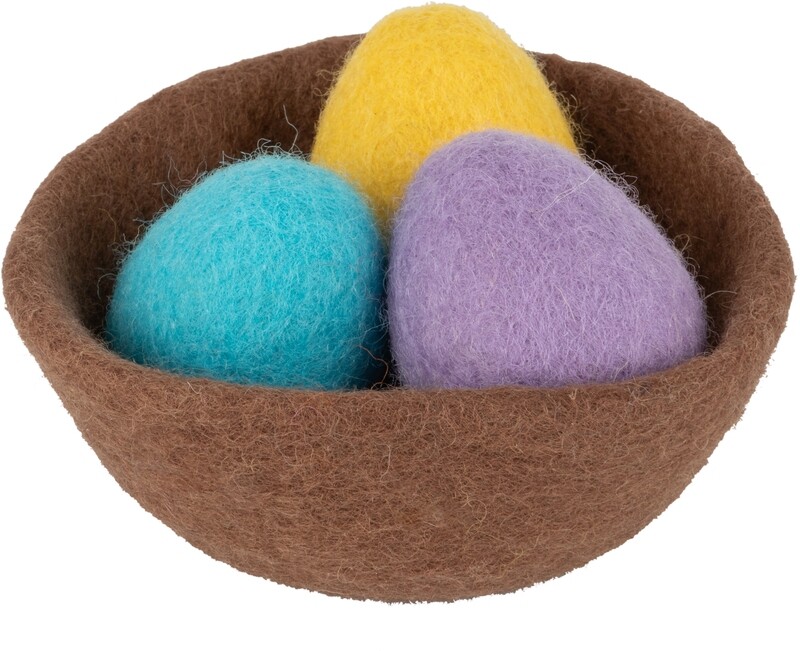 Felt nest basket with 3 loose felt eggs, mutlicoloured, nest 6 in, eggs 2.4 in  6       