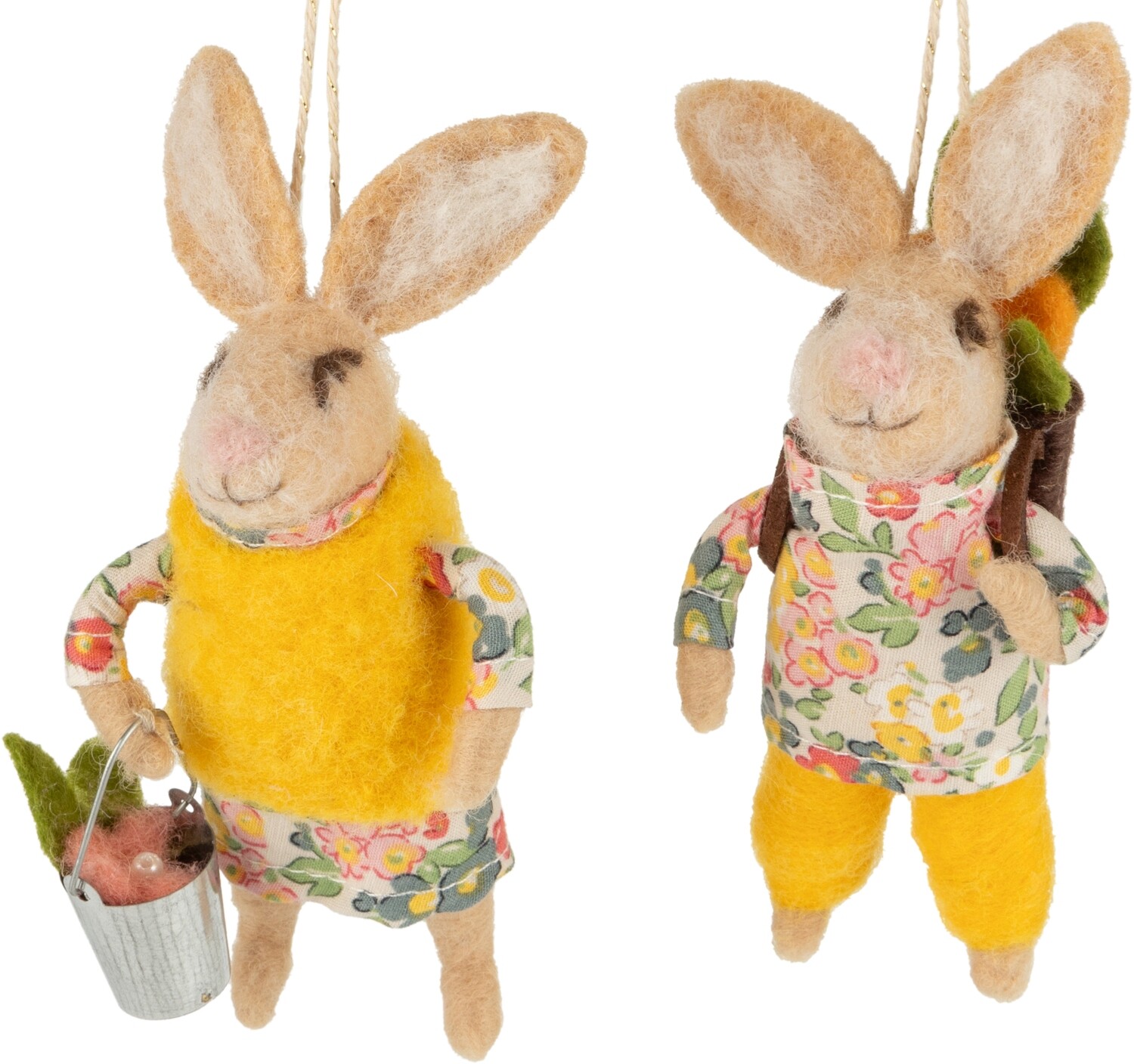 2 Asst&#39;d felt bunny ornament, yellow vest holding silver bucket and yellow pants with backpack, 5.25 in  6       