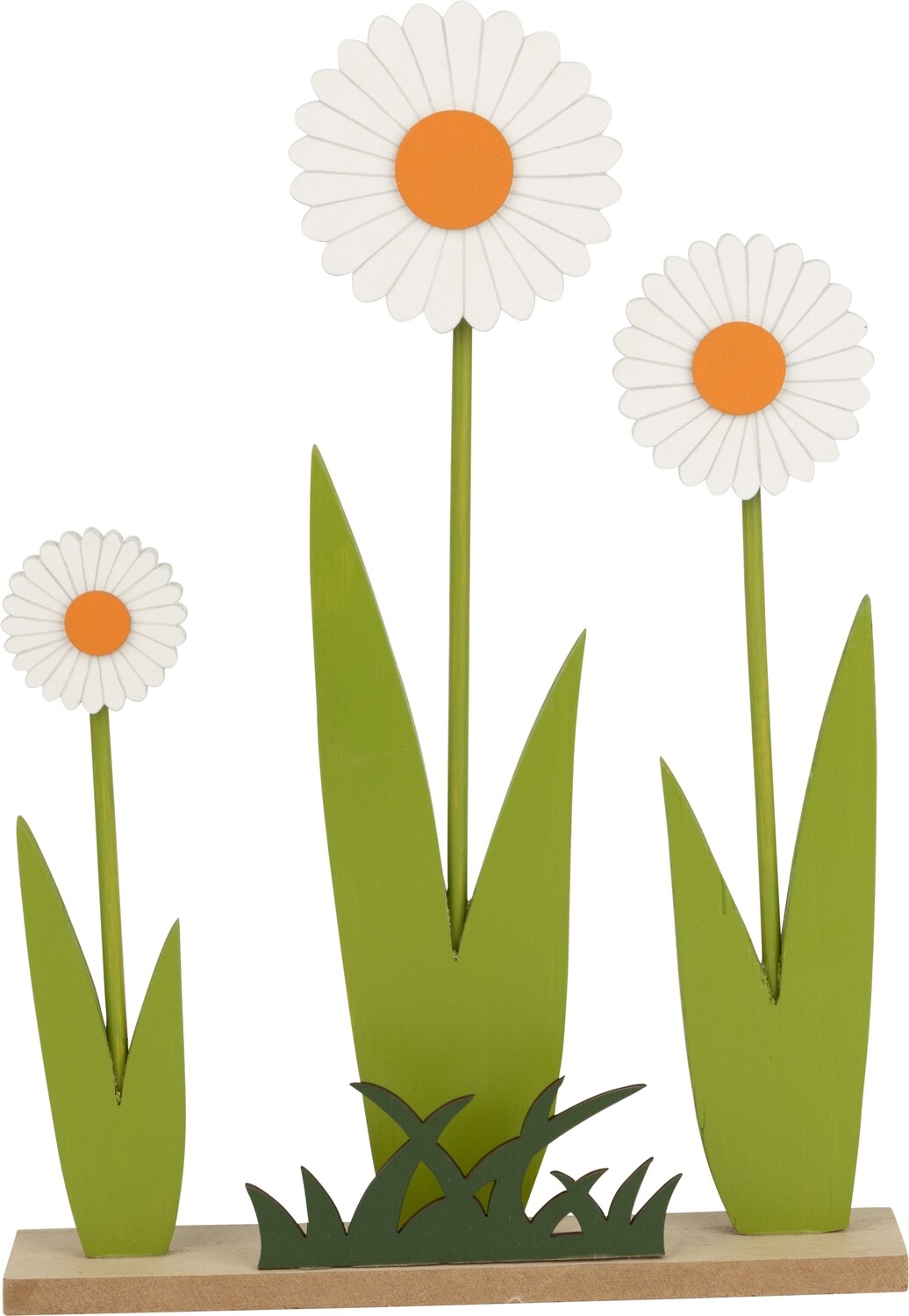 Wood flower trio table piece, white flower with orange center on wood base, large, 32x26 in  6       