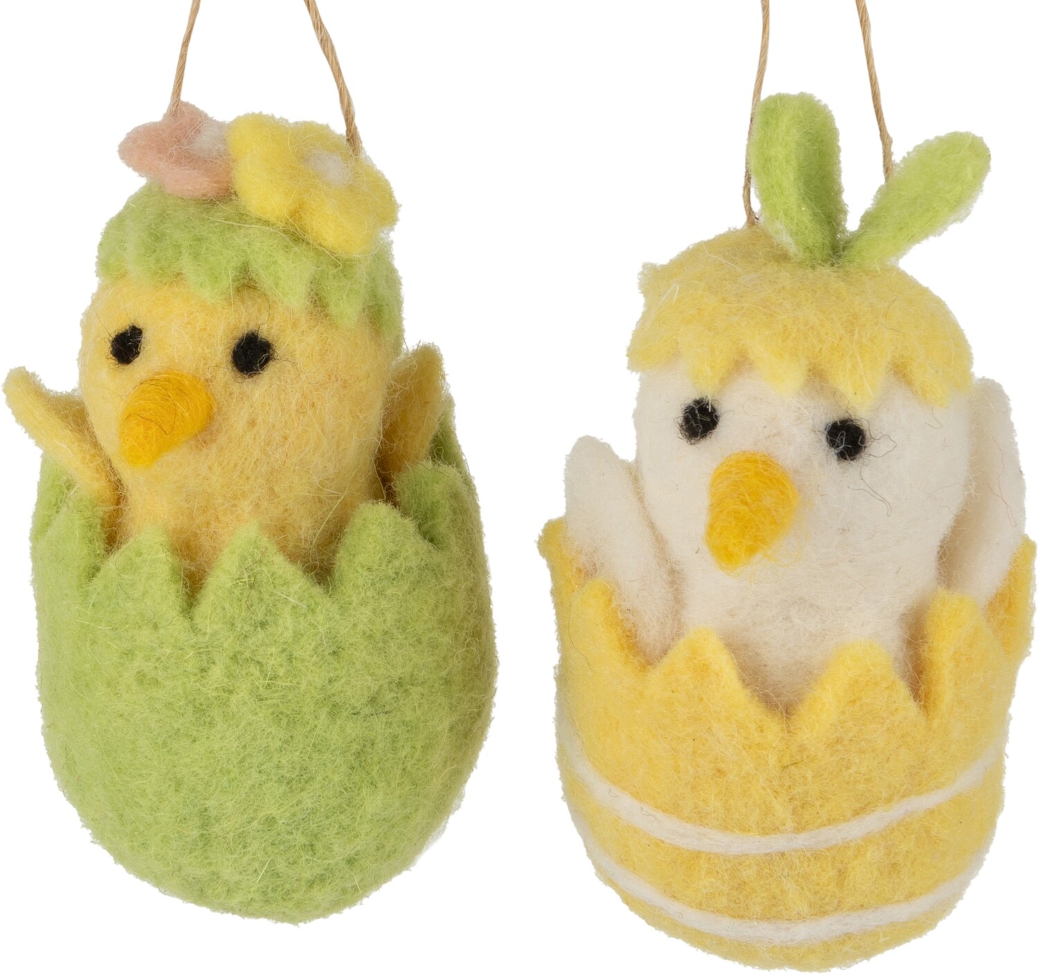 2 Asst&#39;d felt chick in eggshell ornaments, 3 in  12       