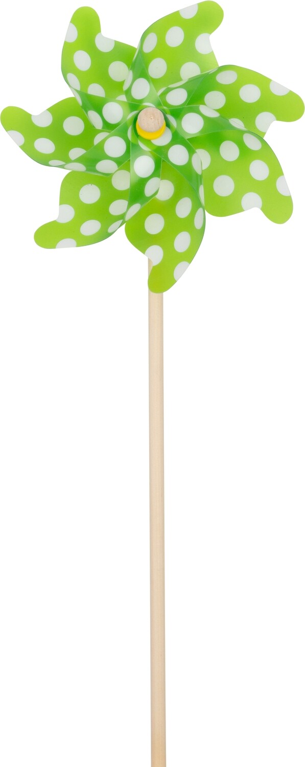 Green plastic pinwheel with white polka dots, 21 in  24       