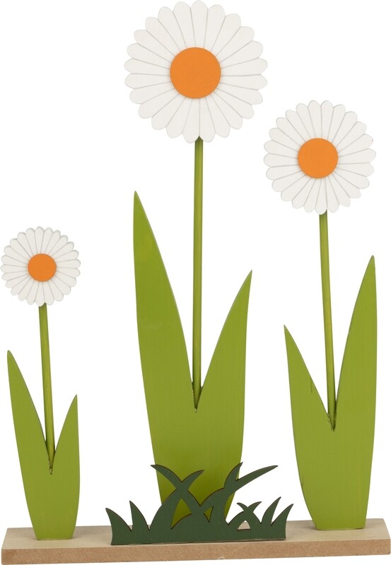 Wood flower trio table piece, white flower with orange center on wood base, large, 32x26 in  6       