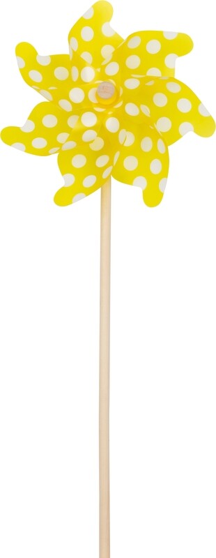 Yellow plastic pinwheel with white polka dots, 21 in  24       
