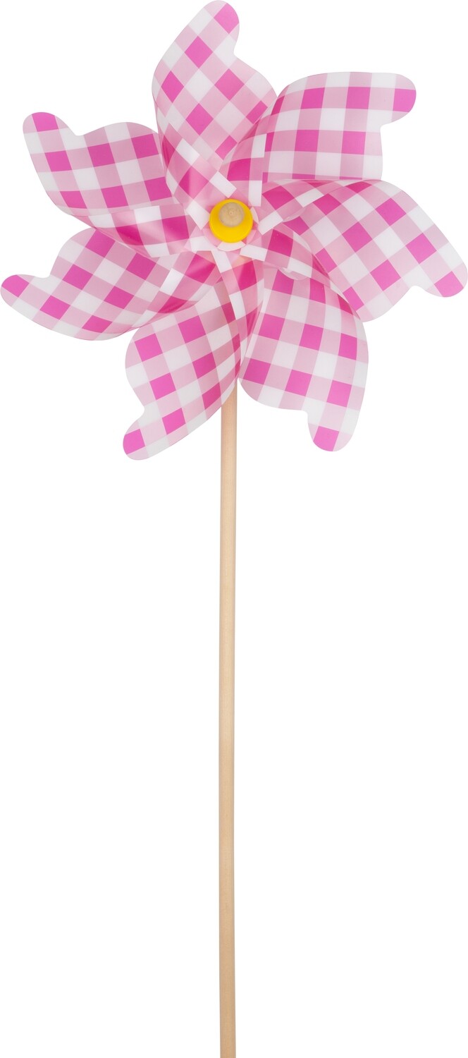 Pink plastic pinwheel with white polka dots, 36 in  12