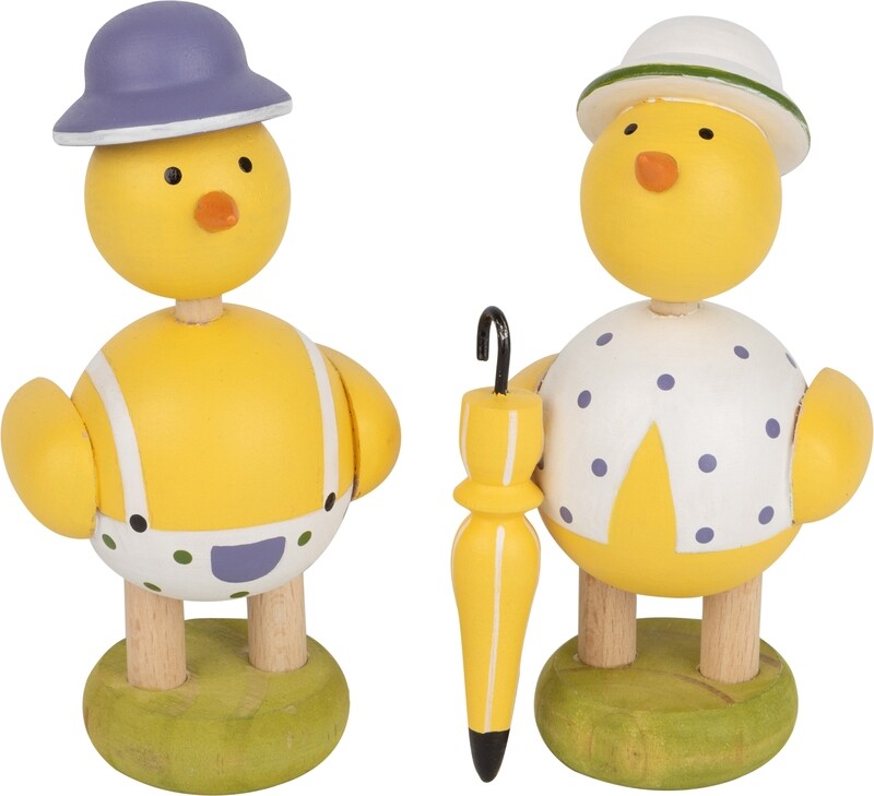 2 Asst&#39;d wood chick table pieces in lederhosen, umbrella, 5 in  12