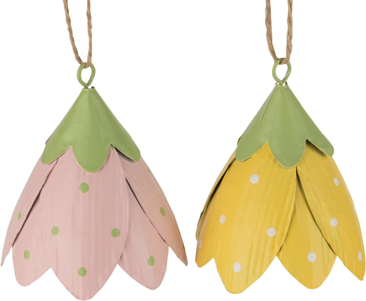 2 Asst&#39;d metal flower petal ornaments polka dot stamped, 3.5 in  24       