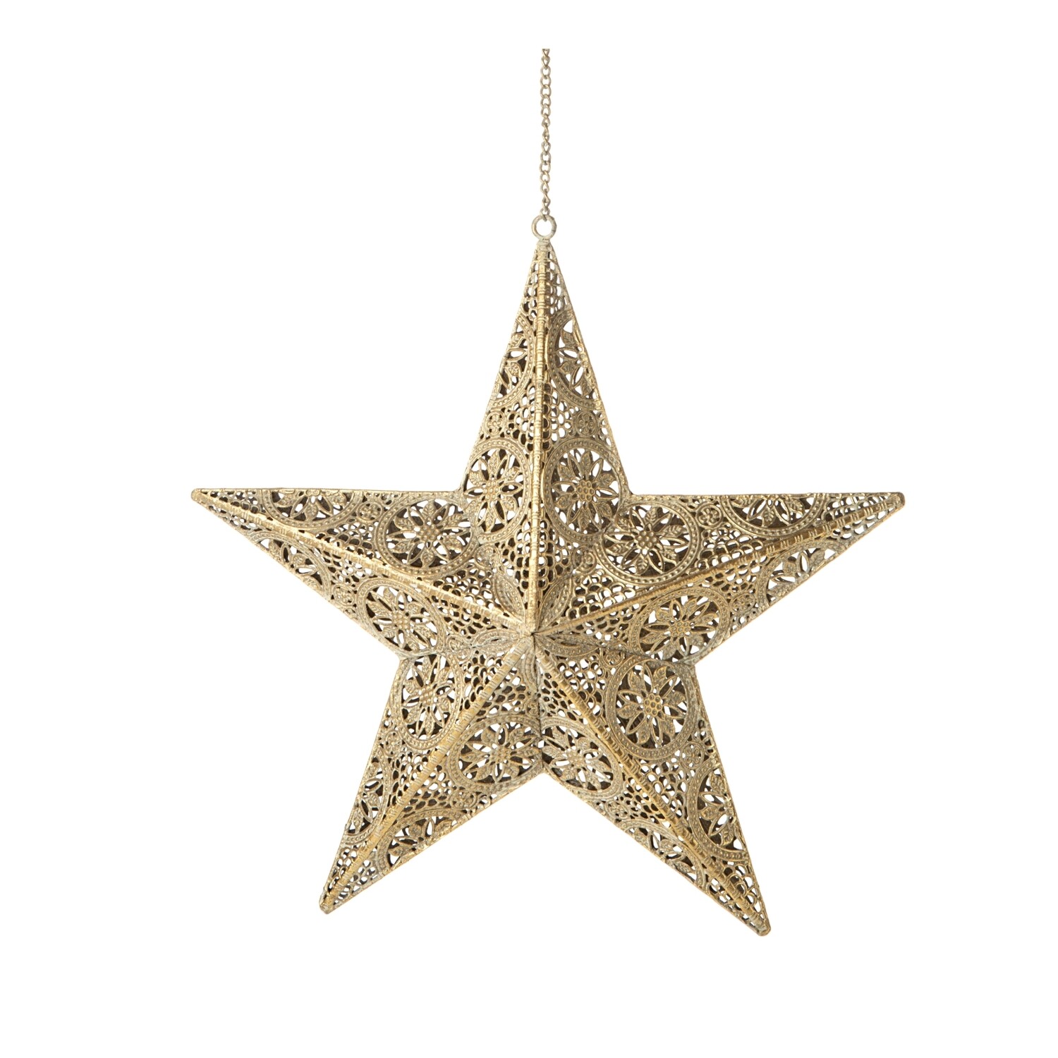 Filigree metal star, antique gold finish 16 in  2            
