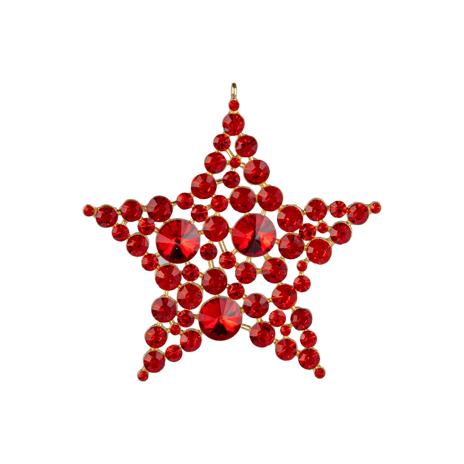 Cast metal star ornament gold setting with red jewels, 3.5 in  12            