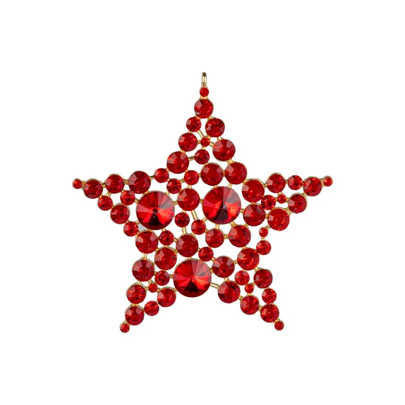 Cast metal star ornament gold setting with red jewels, 3.5 in  12            