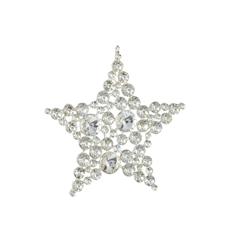 Cast metal star ornament silver setting with clear jewels, 3.5 in  12            