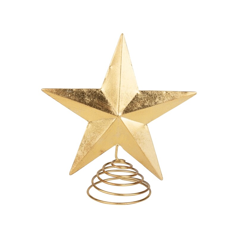 Metal 5 point star tree topper, antique gold, 12 in  4            