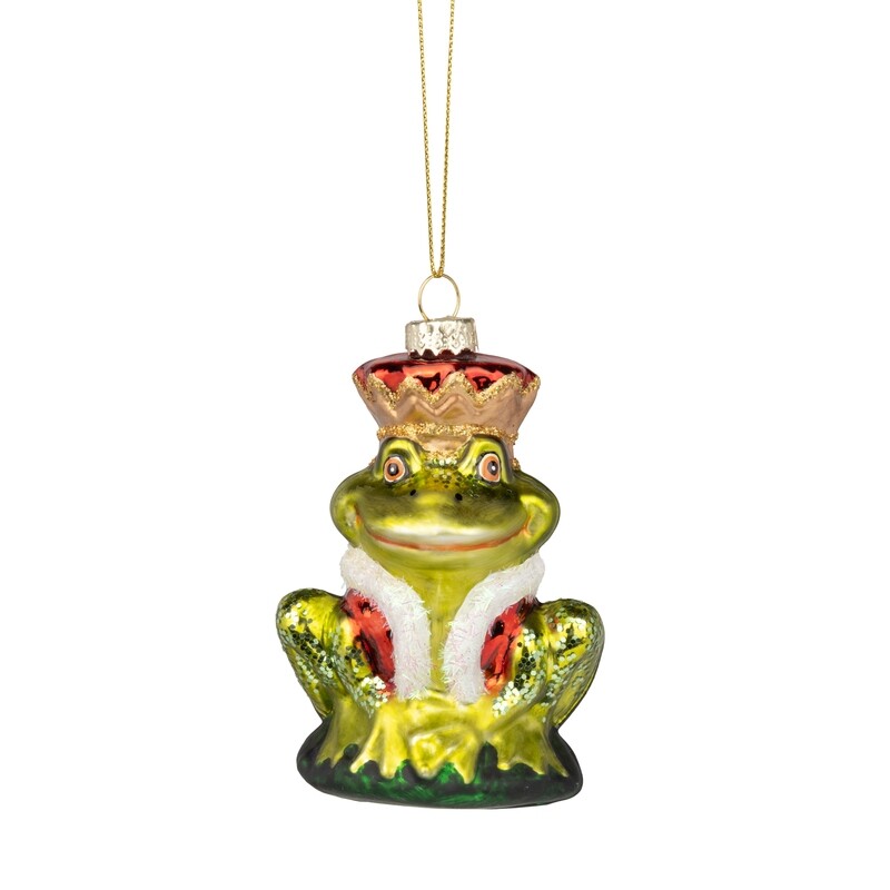 Glass frog prince ornament, 4.5 in  12      