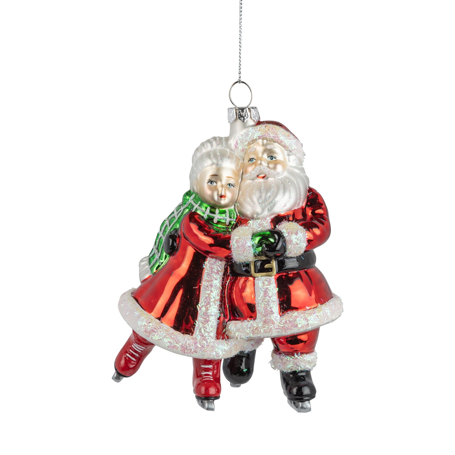 Glass Mr &amp; Mrs Santa ornament, 5 in  6
