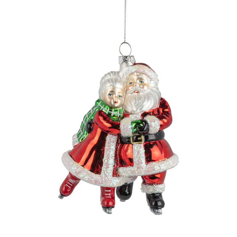 Glass Mr &amp; Mrs Santa ornament, 5 in  6