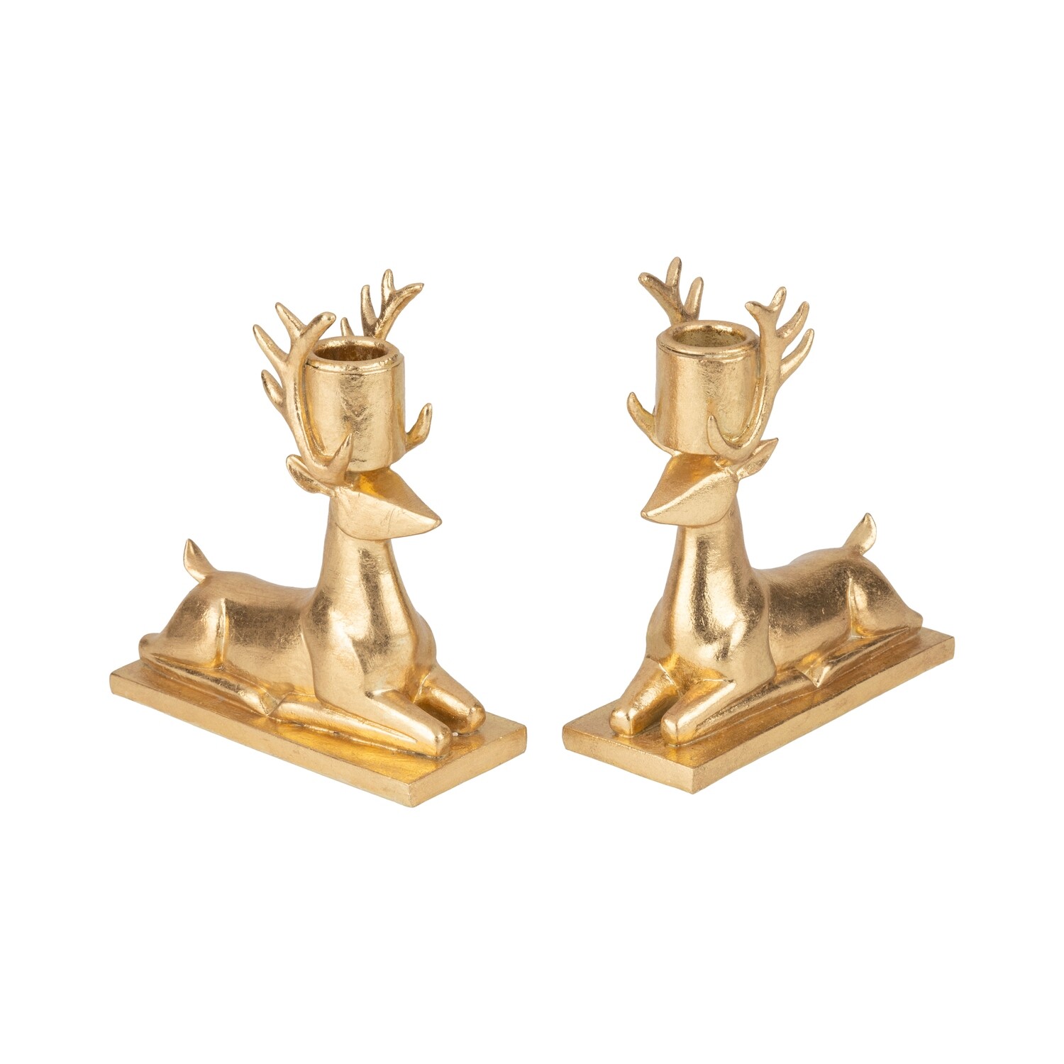 Set of 2 resin stag taper holders, antique finish, 8 in  4            