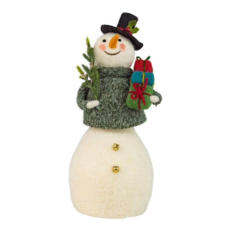 Felt snowman tabletop, green sweater, 14 in  2
