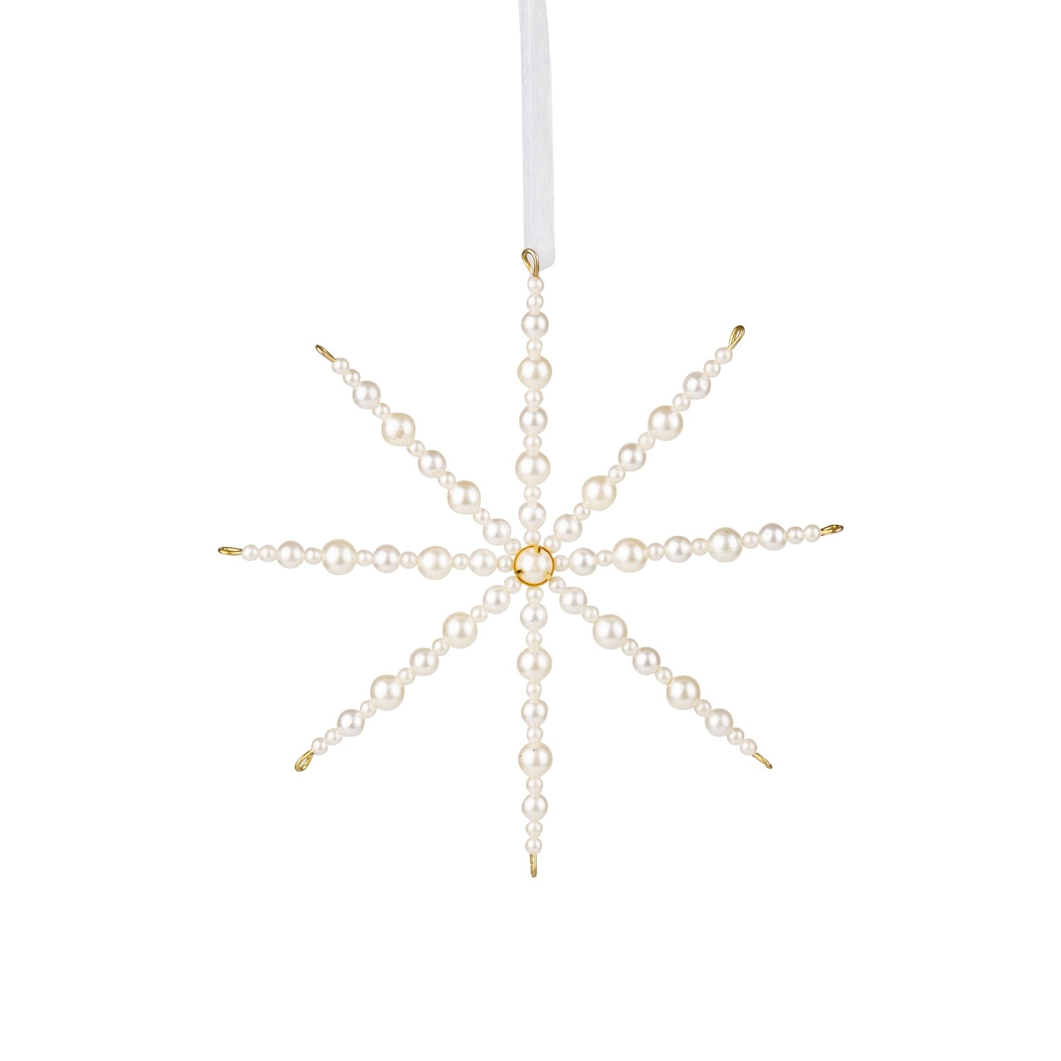 Acrylic pearl snowflake ornament on gold metal setting, 6.75 in  12            