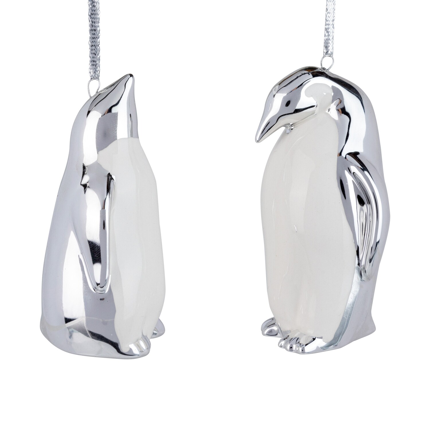 2 Asst&#39;d ceramic penguin ornament, shiny silver and white, 4 in  12            