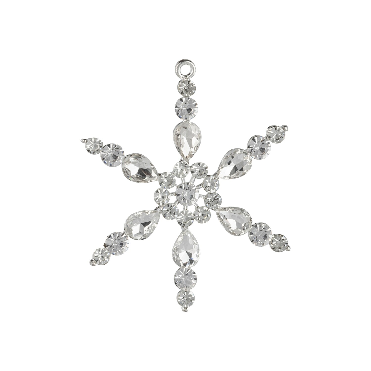 Metal open star ornament, silver cast metal setting with brilliant cut clear jewels, 3.5 in  12            