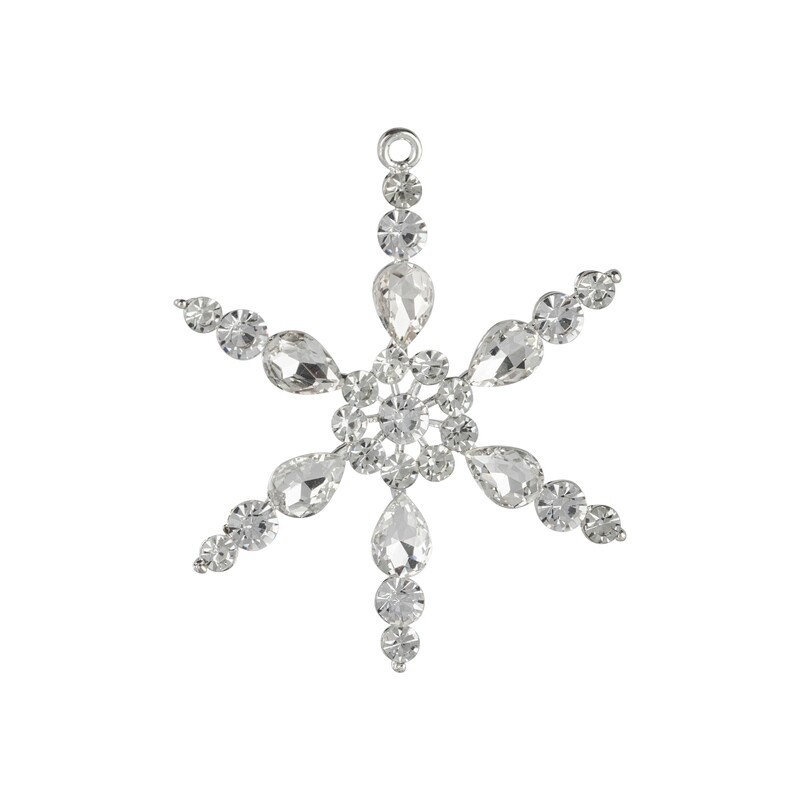 Metal open star ornament, silver cast metal setting with brilliant cut clear jewels, 3.5 in  12            