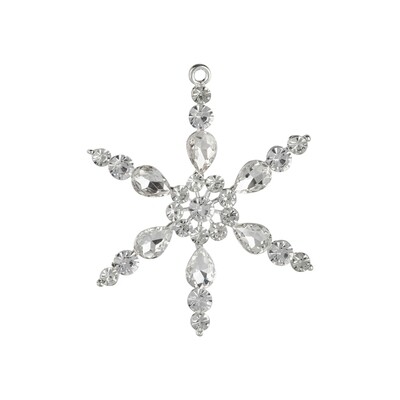 Metal open star ornament, silver cast metal setting with brilliant cut clear jewels, 3.5 in  12            