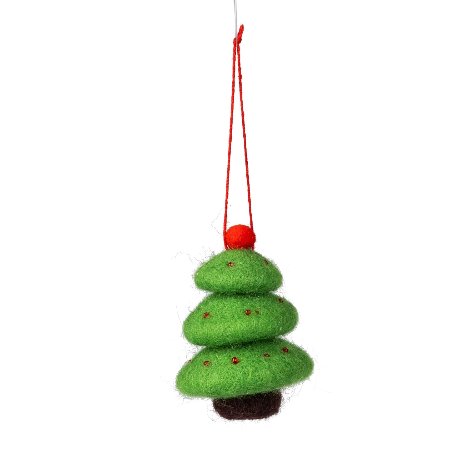 Felt green tree with red ball on top ornament, 3 in  12            