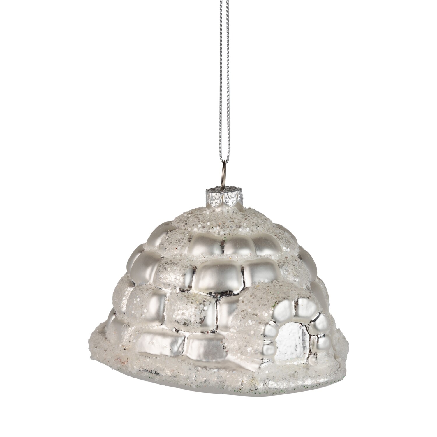 Glass white ice house ornament, 4 in  6            