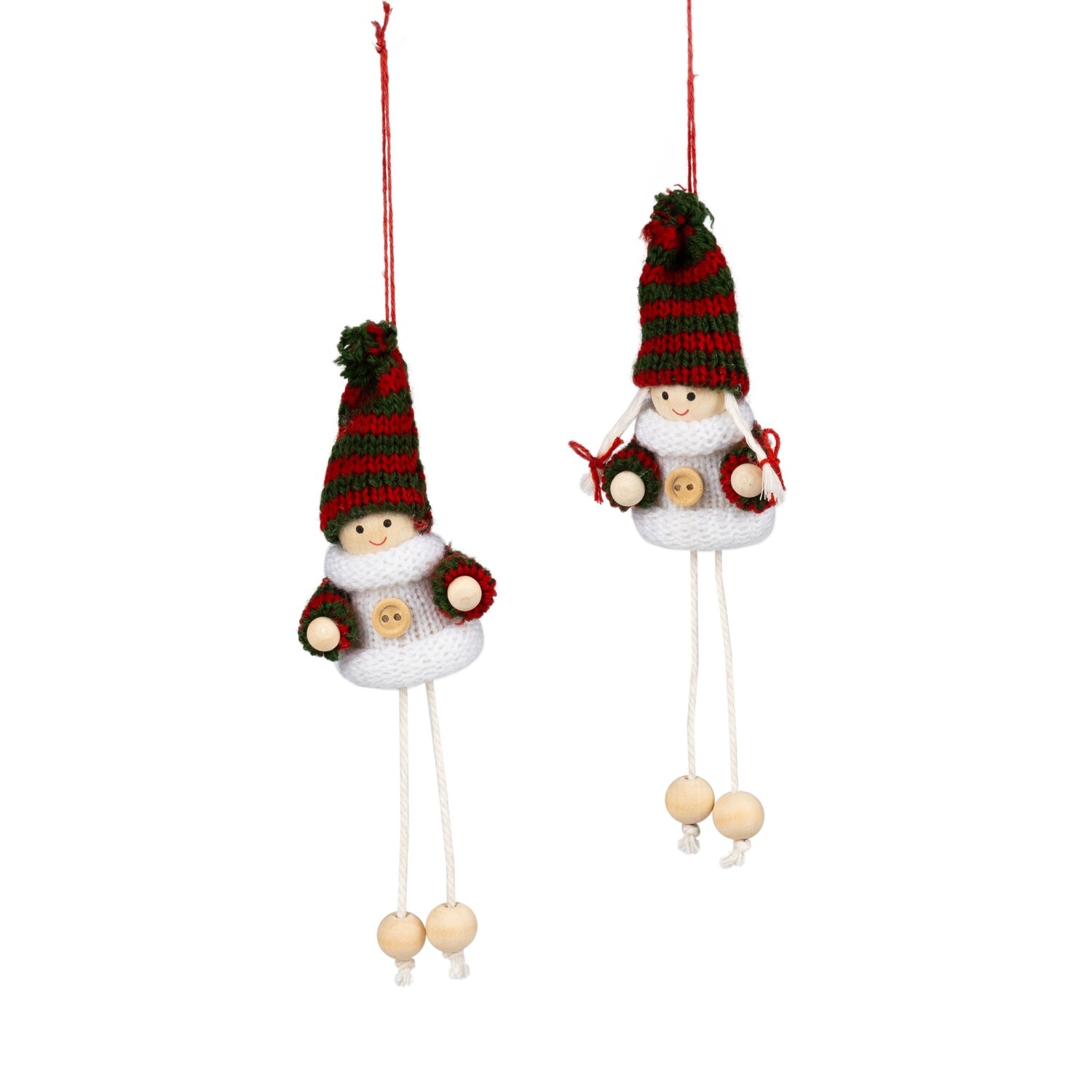 2 Asst'd felt boy &amp; girl ornament, wearing red and green striped hat with dangling legs, 3 in  24      