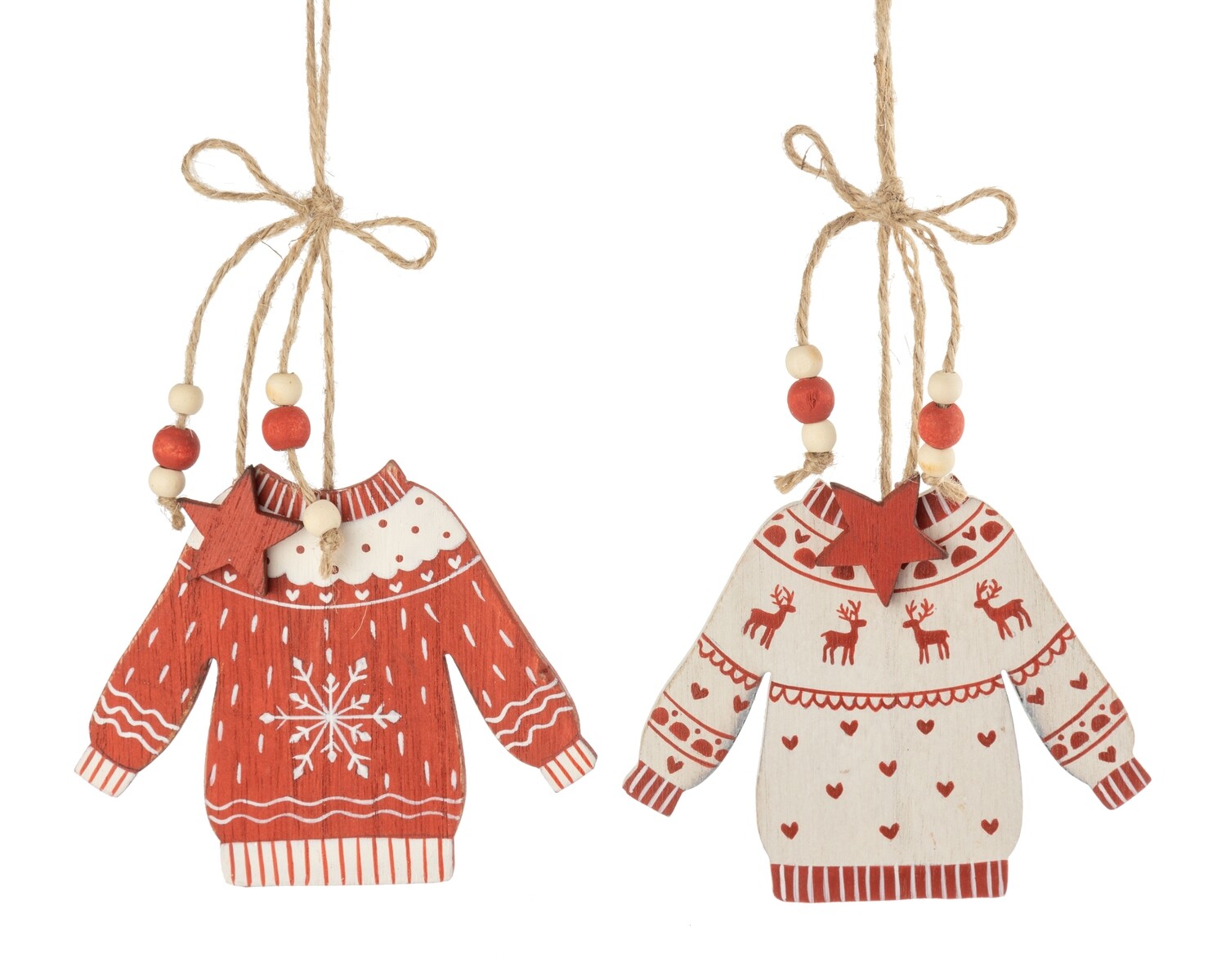 2 Asst&#39;d wood sweater ornament, red and white Christmas sweater, 9 in  12      