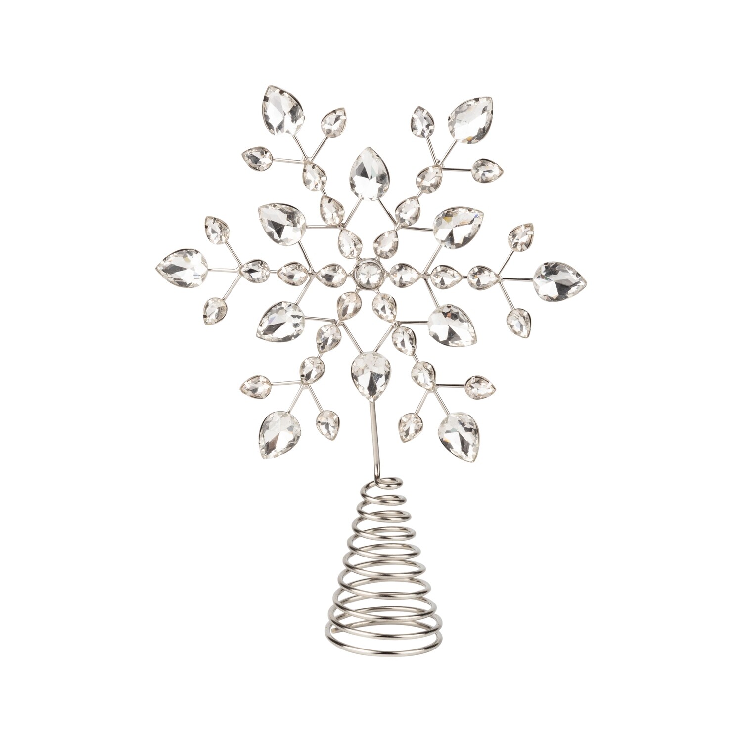 Glass oval bead snowflake tree topper on silver metal setting and base, 11 in  6            