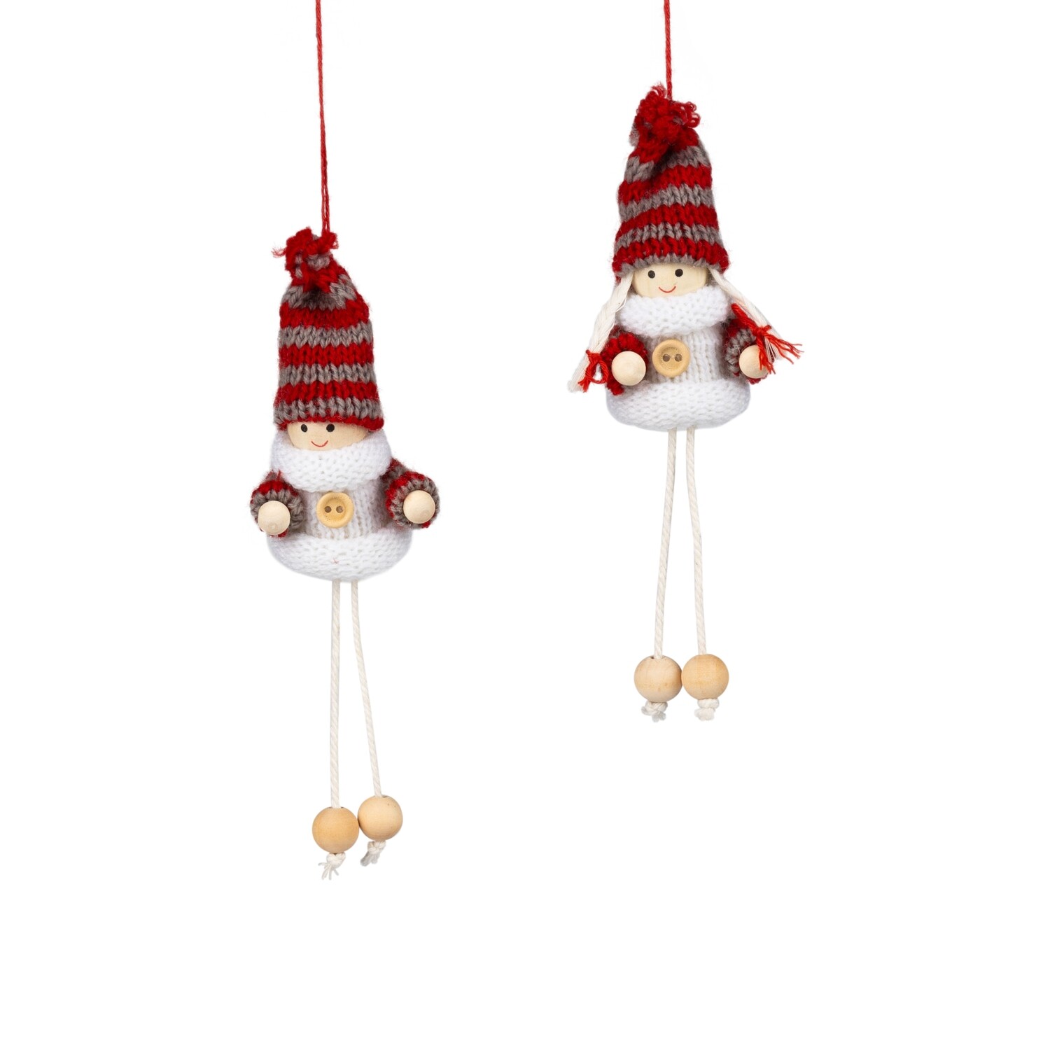 2 Asst&#39;d felt boy &amp; girl ornament, wearing red and white striped hat with dangling legs, 3 in  24      