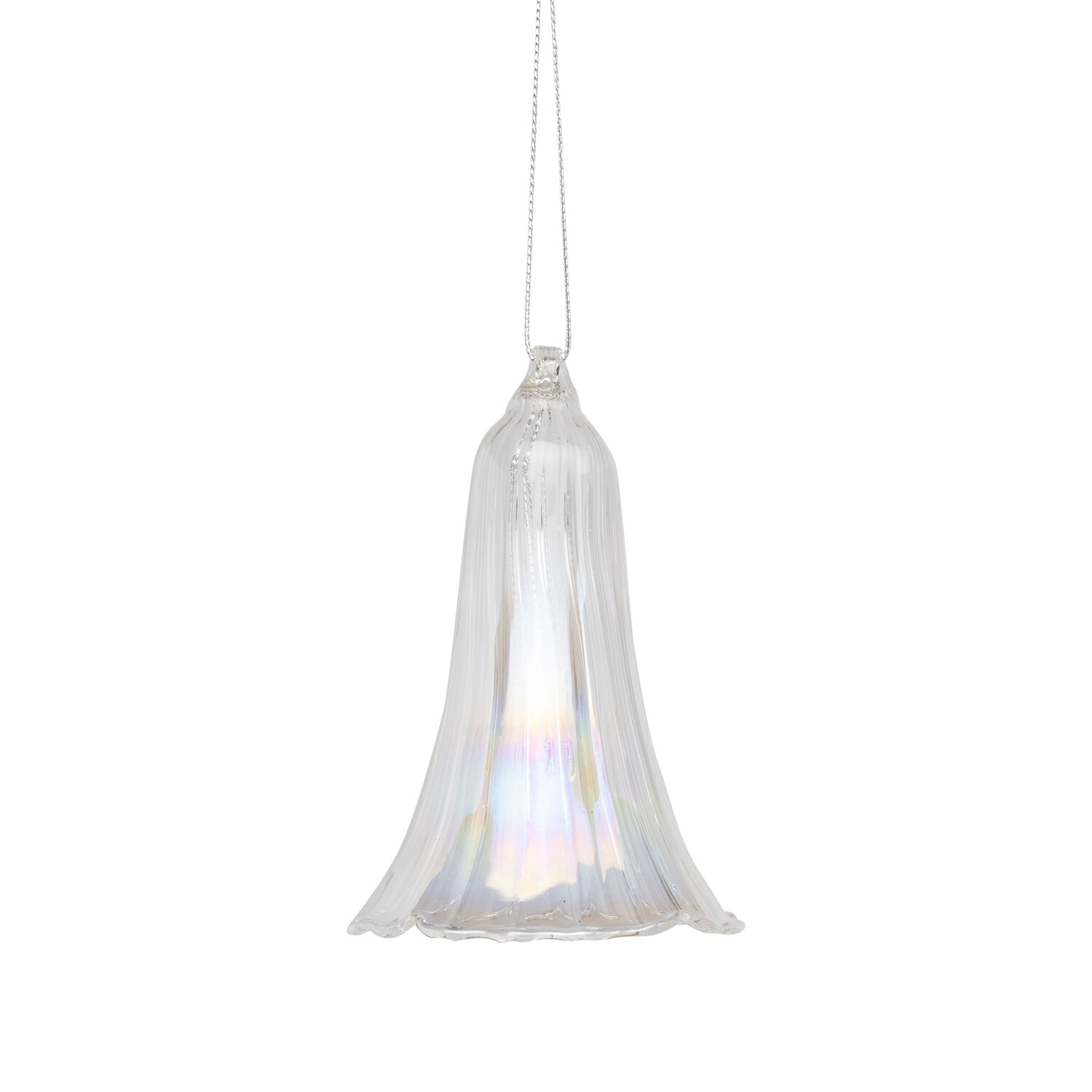 Glass trumpet flower bell ornament, clear iridescent, 3.5 in  12            
