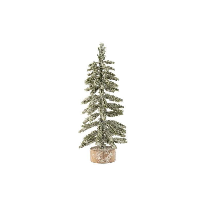 White snow finish green branch table top tree on wood base, 12 in  6      