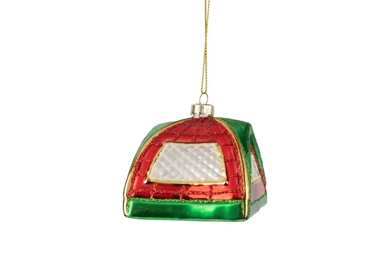 Glass tent ornament, red and green, 3 in  6            