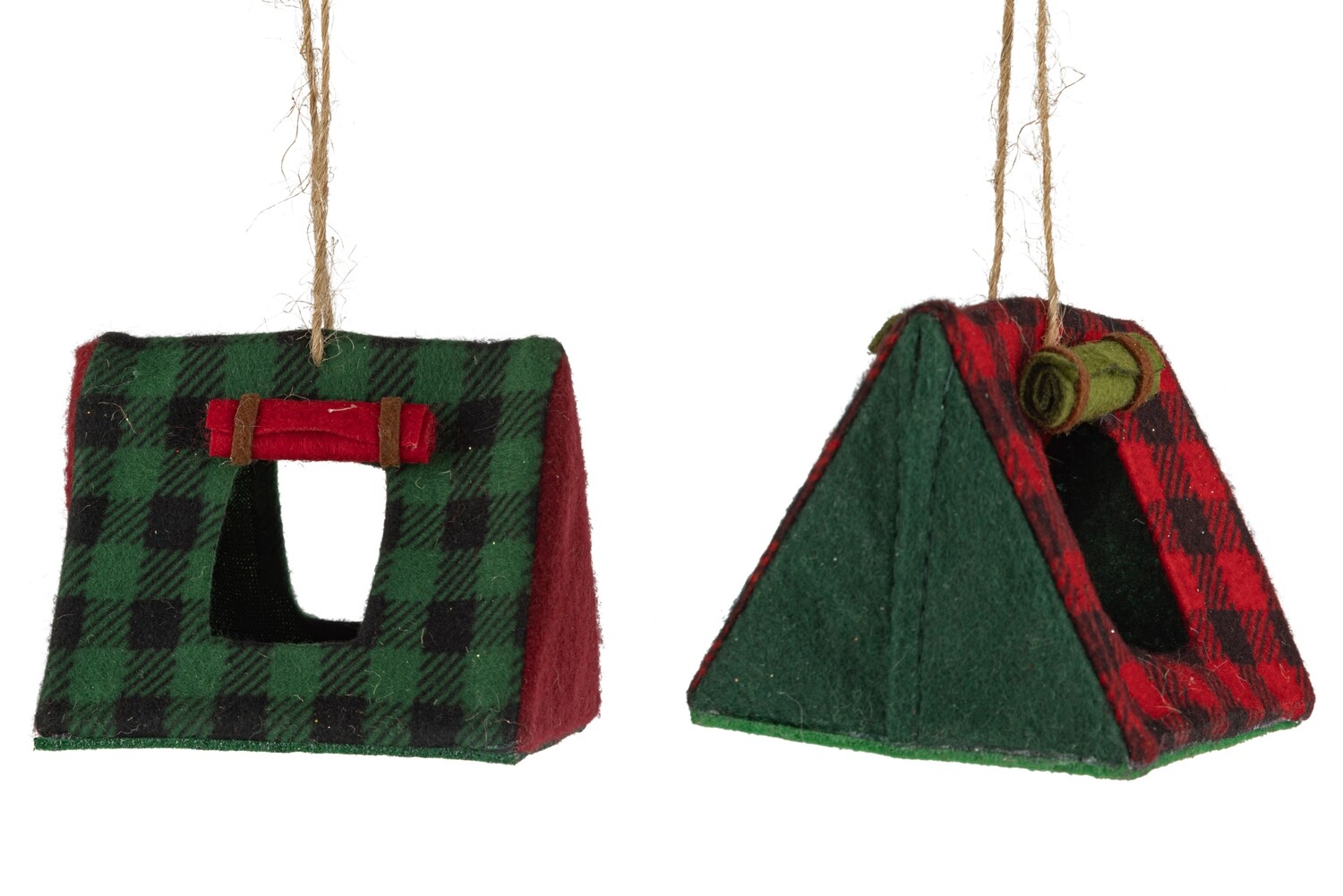 2 Asst&#39;d felt tent ornament, red and green, 3.5 in  12            