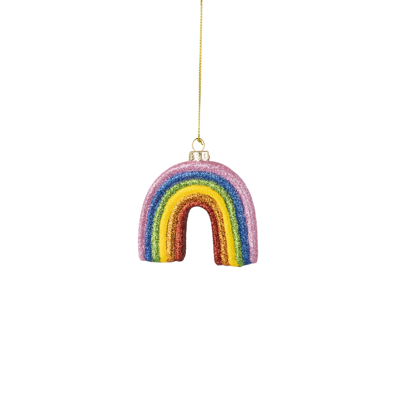 Glass rainbow shape ornament, multi color glitter, 3.5 in  16      