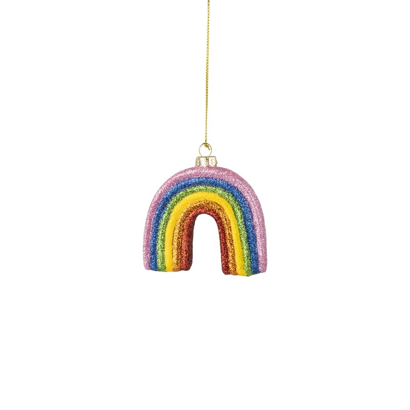 Glass rainbow shape ornament, multi color glitter, 3.5 in  16      