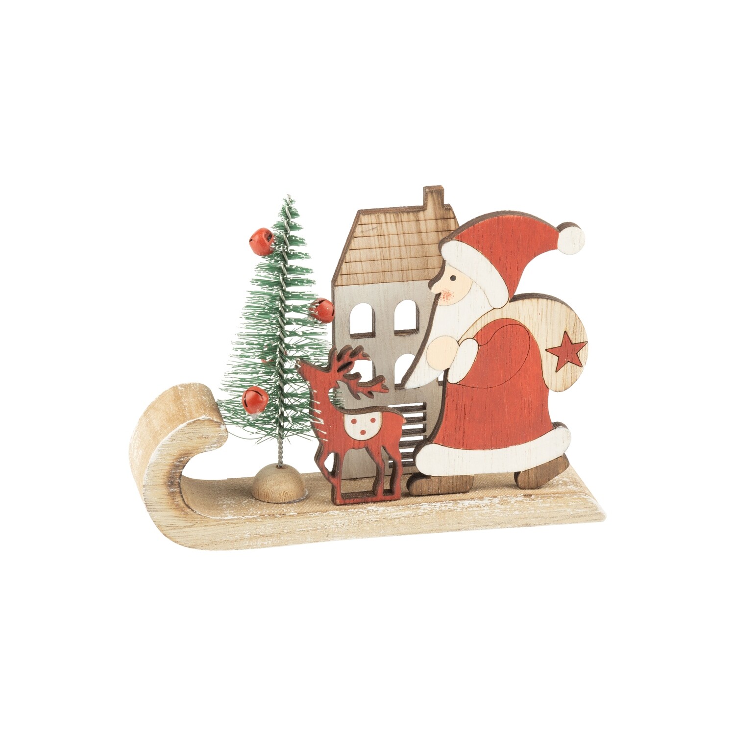 Wood Santa table piece, wood Santa on natural wood sleigh, 5.5 in  6            