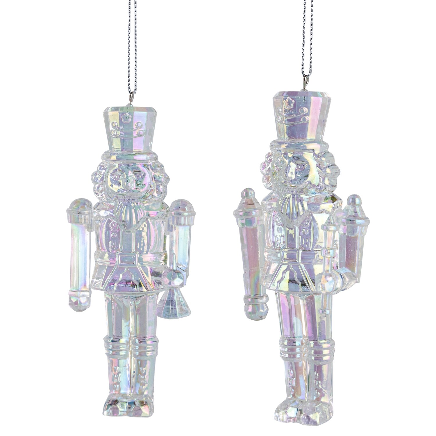 2 Asst&#39;d clear iridescent acrylic nutcracker ornament, 5 in  12            