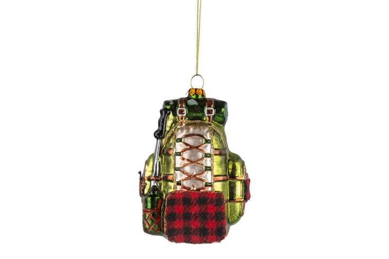 Glass backpack, ornament, red and green, 3.75 in  6      