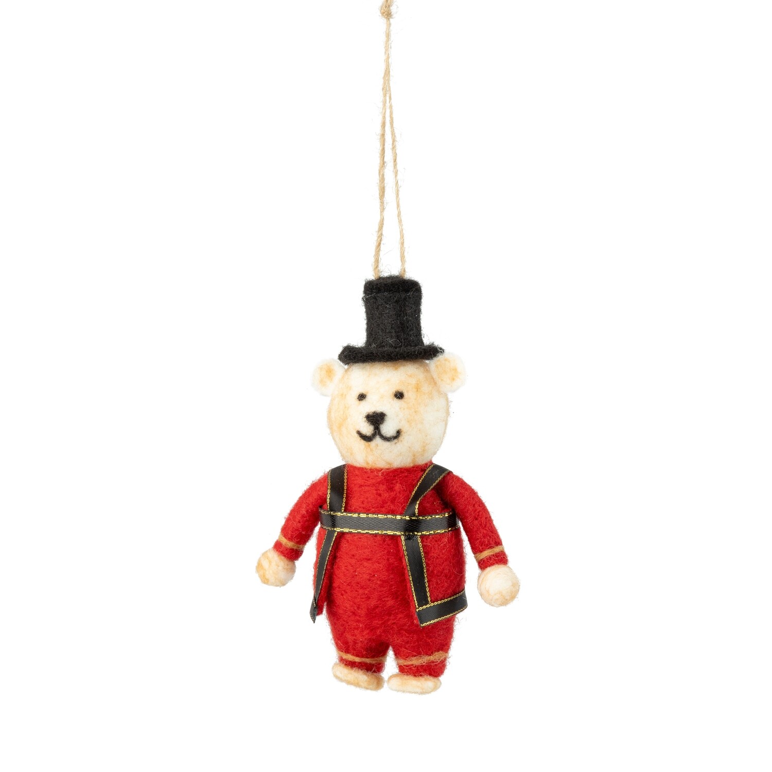 Felt kings guard bear ornament, red sweater and black top hat, 5 in  6            