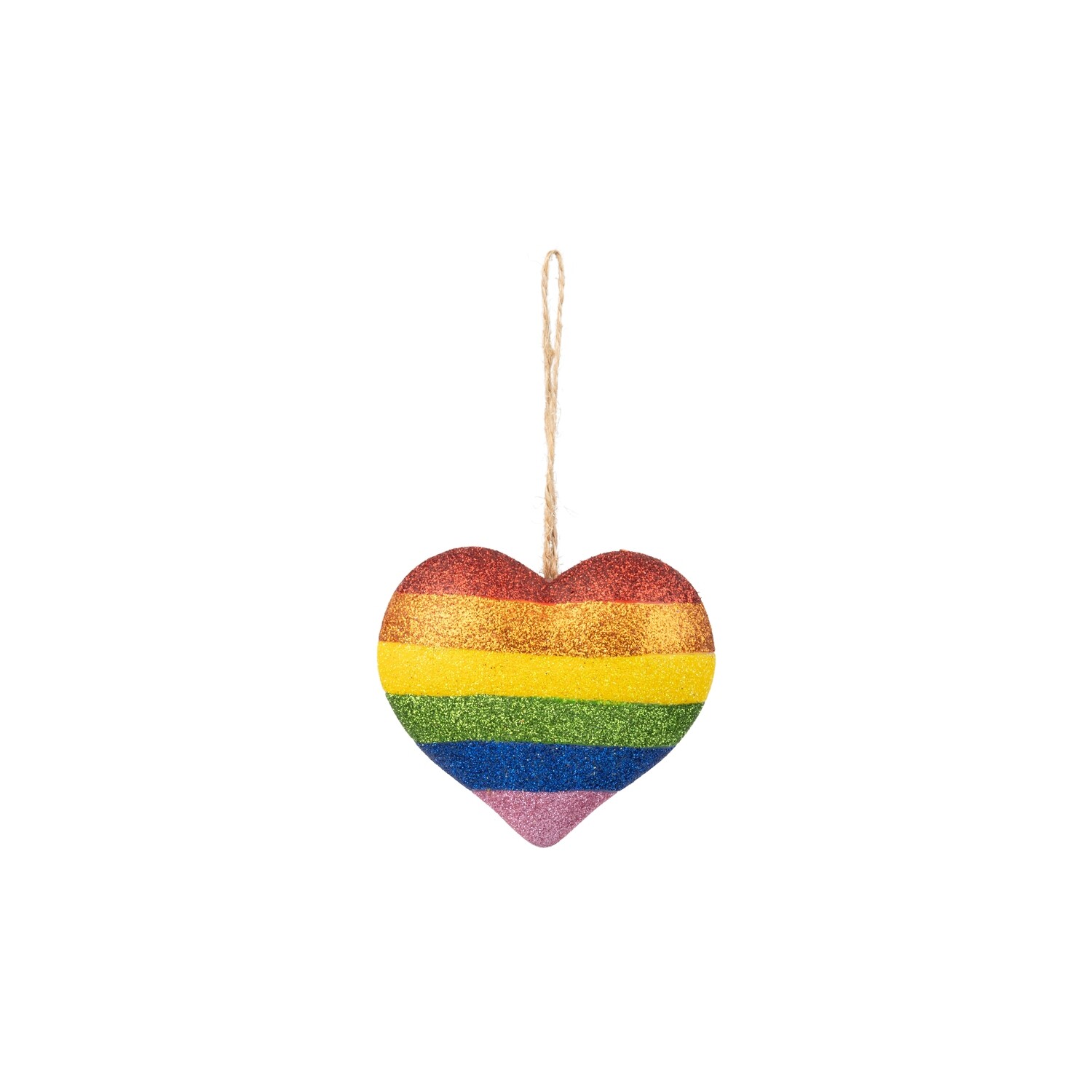 Wood heart ornament, rainbow glitter, 3.5 in  12            