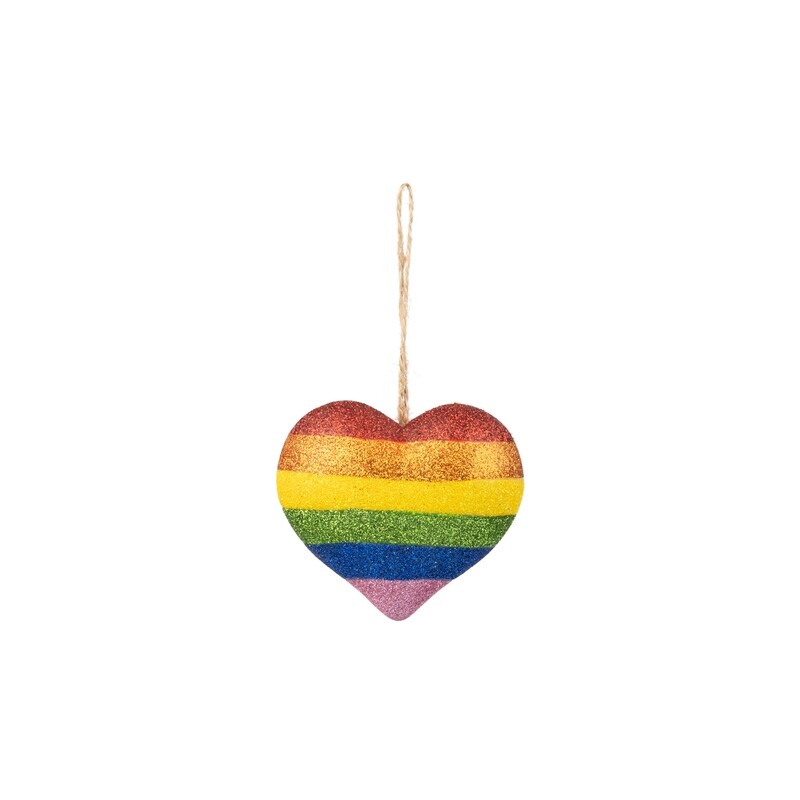 Wood heart ornament, rainbow glitter, 3.5 in  12            
