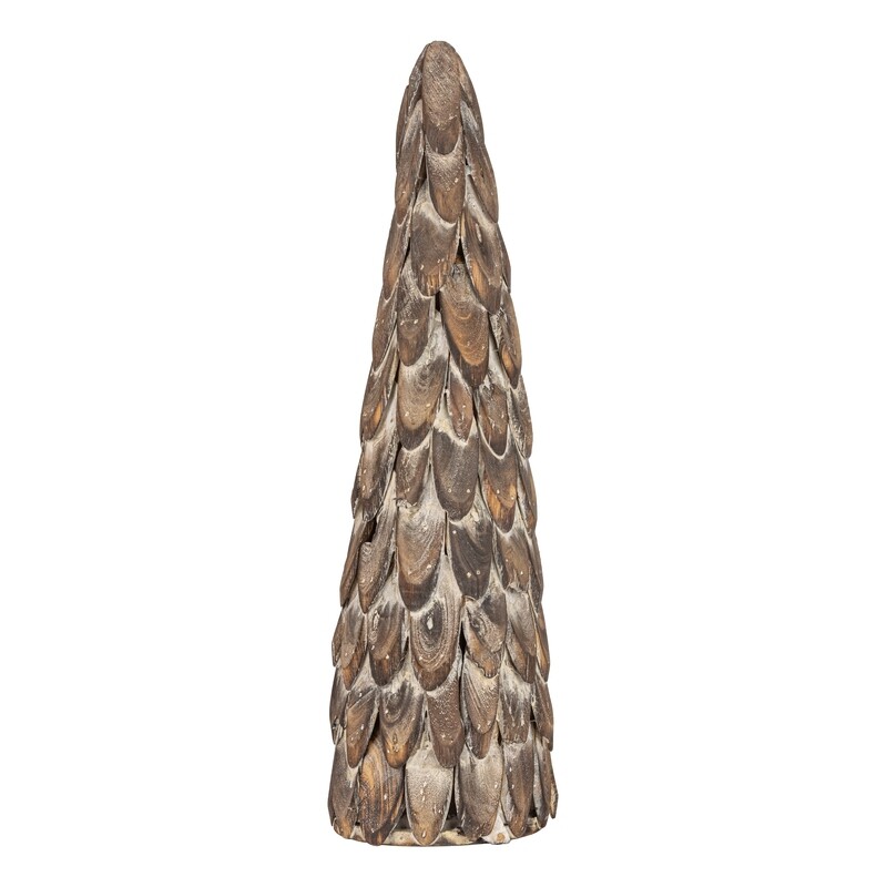Wood tree table piece, espresso brown individually placed scalloped oval branches with a light surface glitter, 20 in  2   