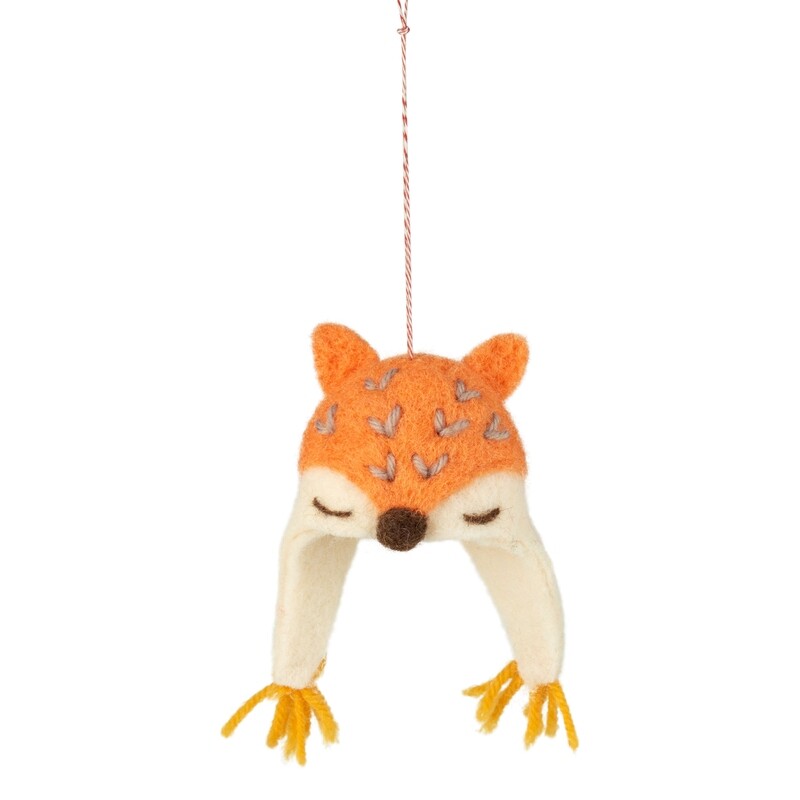 Felt fox hat ornament, orange and white, 6.5 in  12            