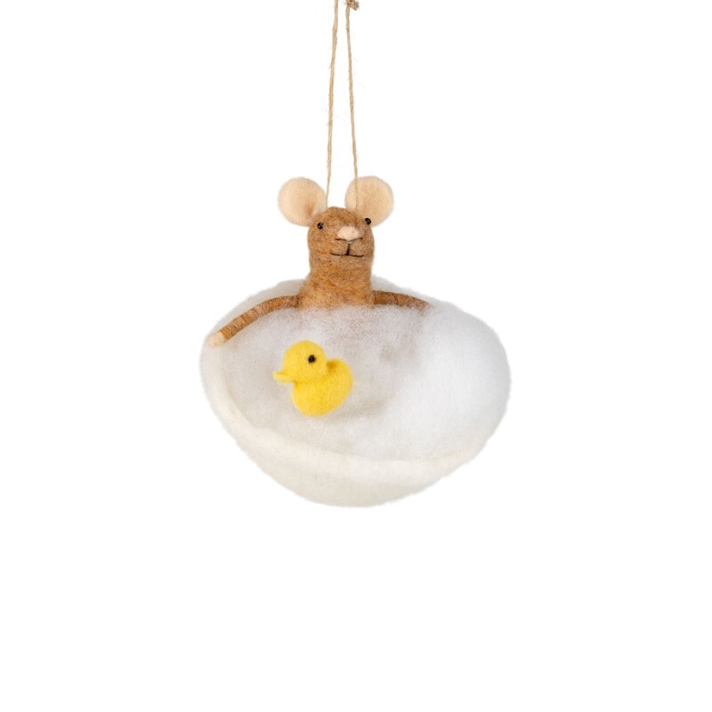 Felt bubble bath mouse, felt bubbles with yellow duck in a bath orn, 5 in  6      