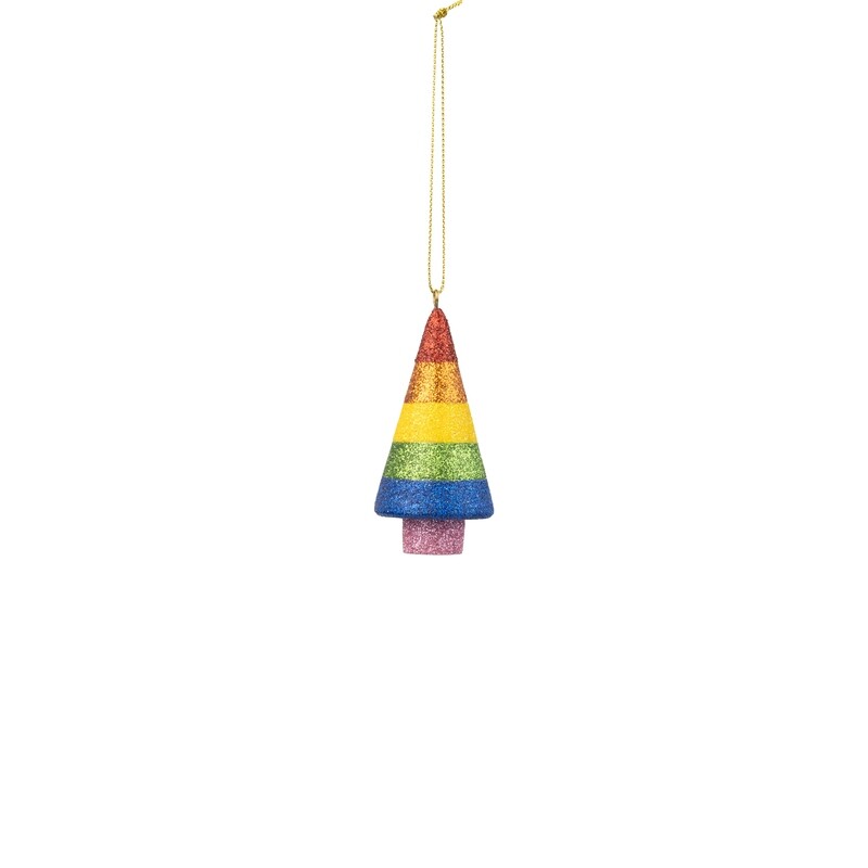 Wood cone tree ornament, rainbow glitter, 3 in  12            